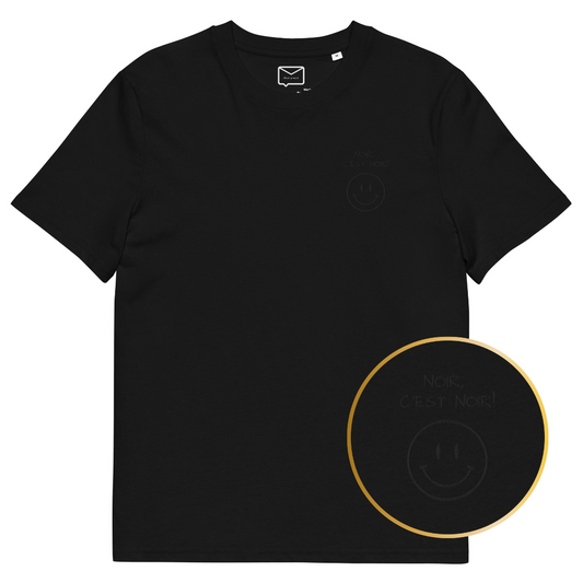 Noir c'est noir Black embroidered tee with a tone on tone smiley mens t-shirt T恤男人