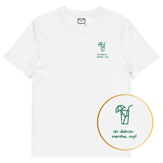 Diabolo menthe svp embroidered tee white green mens t-shirt T恤男人